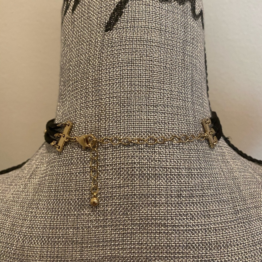 Layered Black Choker Necklace with Rhinestones - Picture 5 of 5